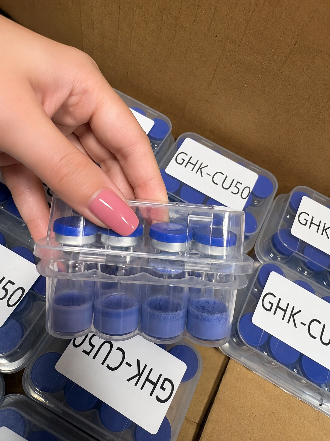 Peptide vials in clear packaging